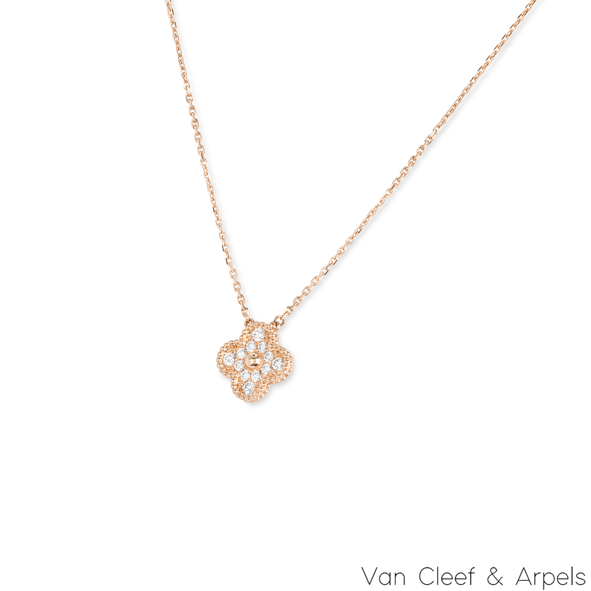 Van Cleef & Arpels Rose Gold Diamond Vintage Alhambra Pendant ...